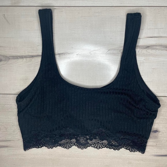 Black Ribbed Lace Bralette size Small - Picture 1 of 3